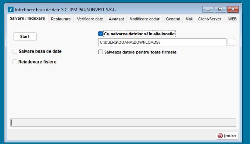 Tab-ul Salvare / Indexare cu opțiunea de salvare în altă locație bifată