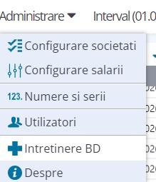 Meniul Administrare din Saga Web, cu opțiunea Întreținere BD
